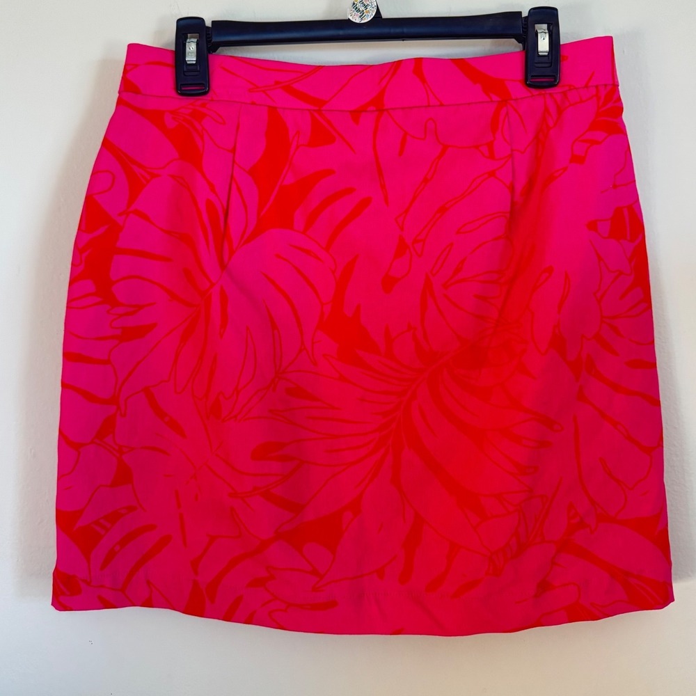Rafaella Skirt with shorts, Medium Carmine Rose Pink Tropical Monstera Leaf NWT - Picture 3 of 6